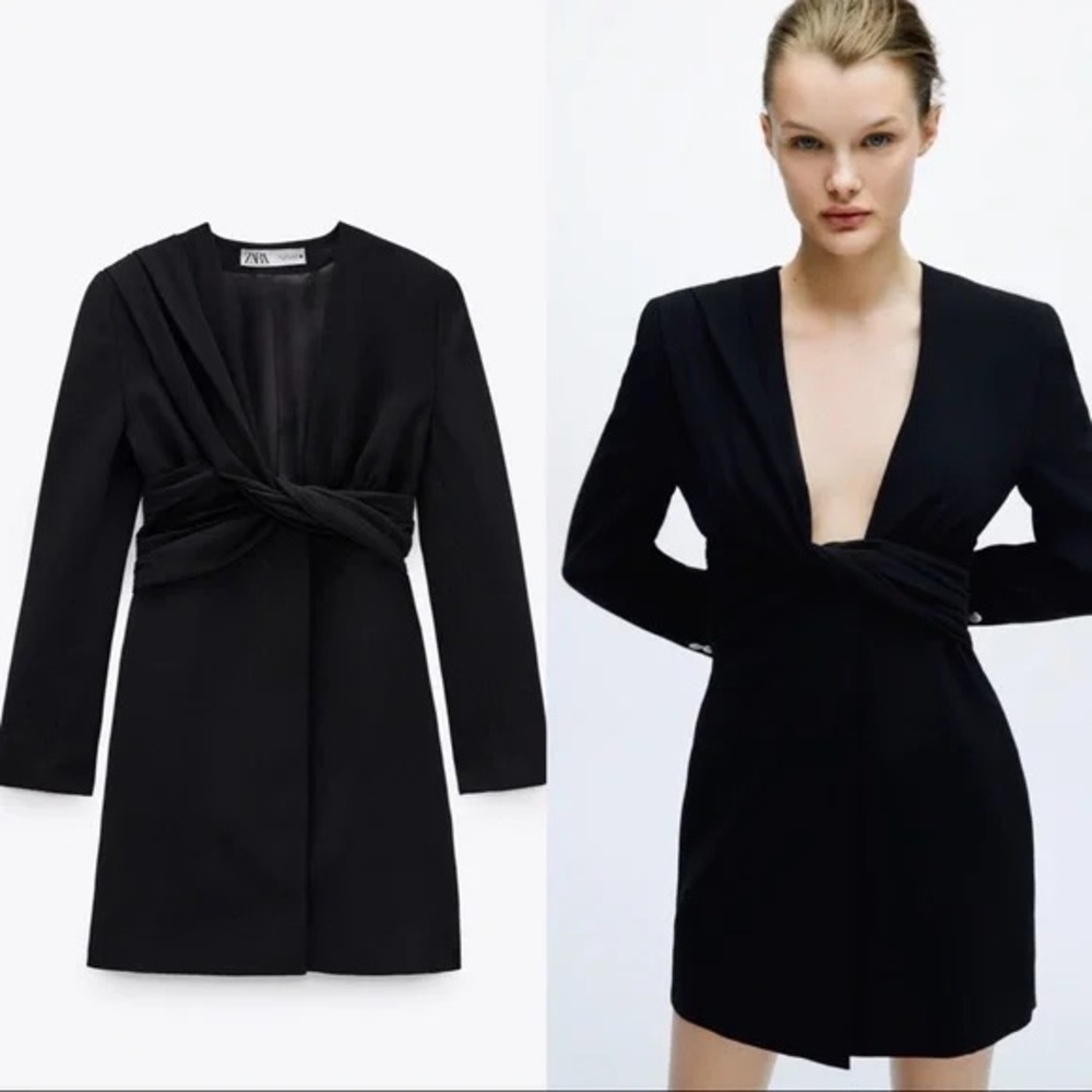 Zara Twist Front Blazer Dress. Size Large. NWT. Invisible Side Zip.